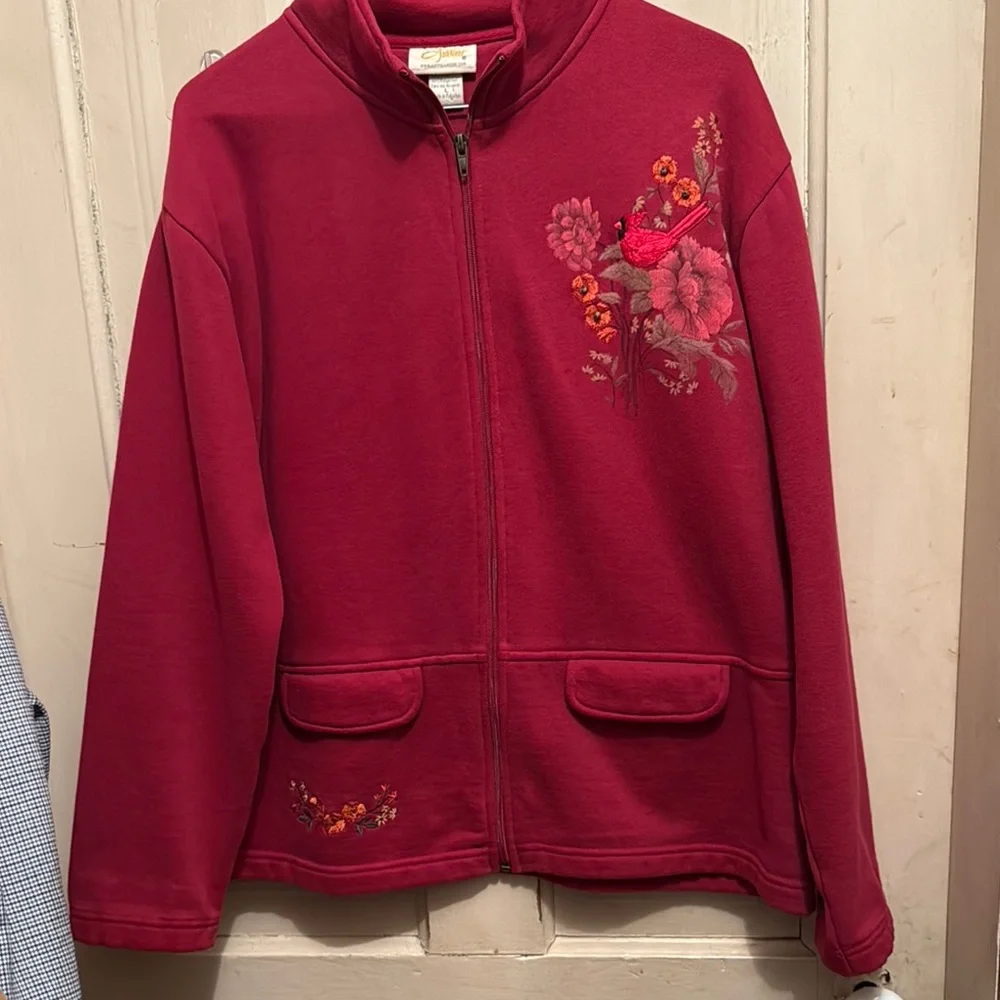 Embroidered Red Zip-Up Jacket - Picture 1 of 8